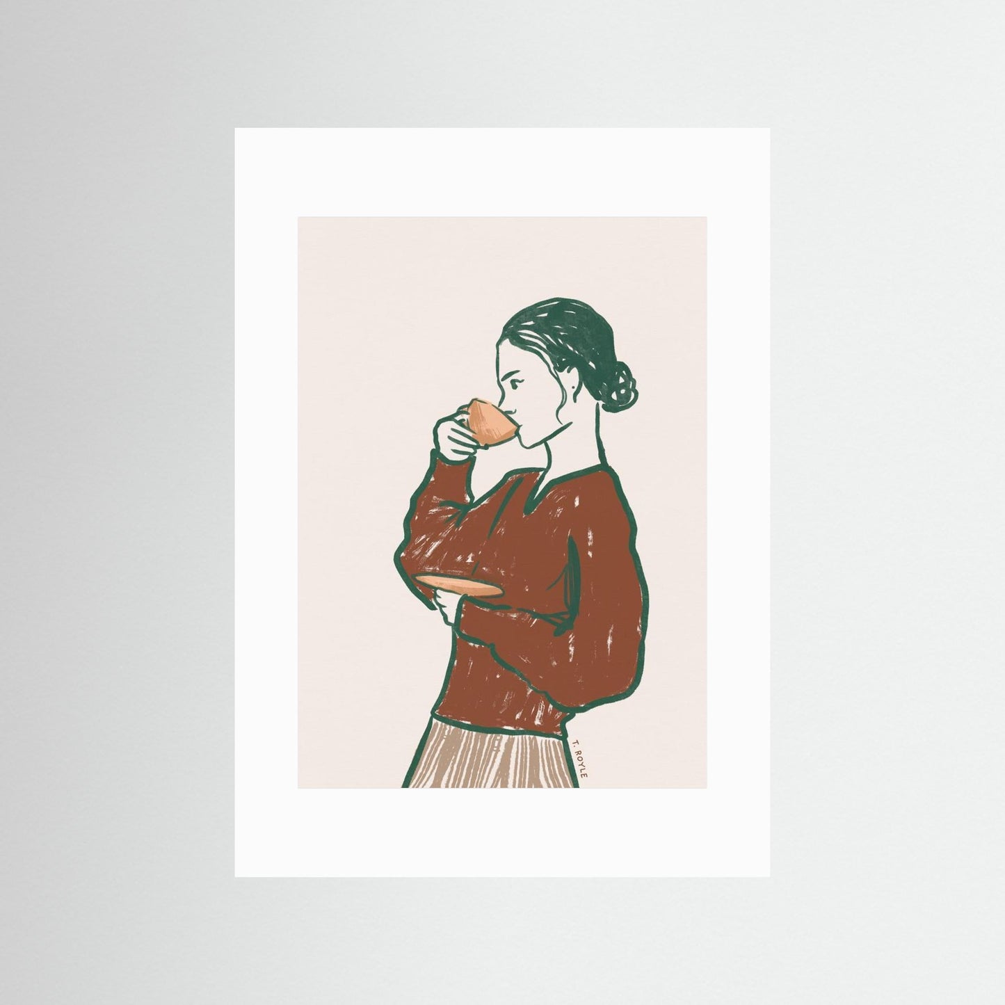 Woman Drinking Tea in Rust by Tara Royle