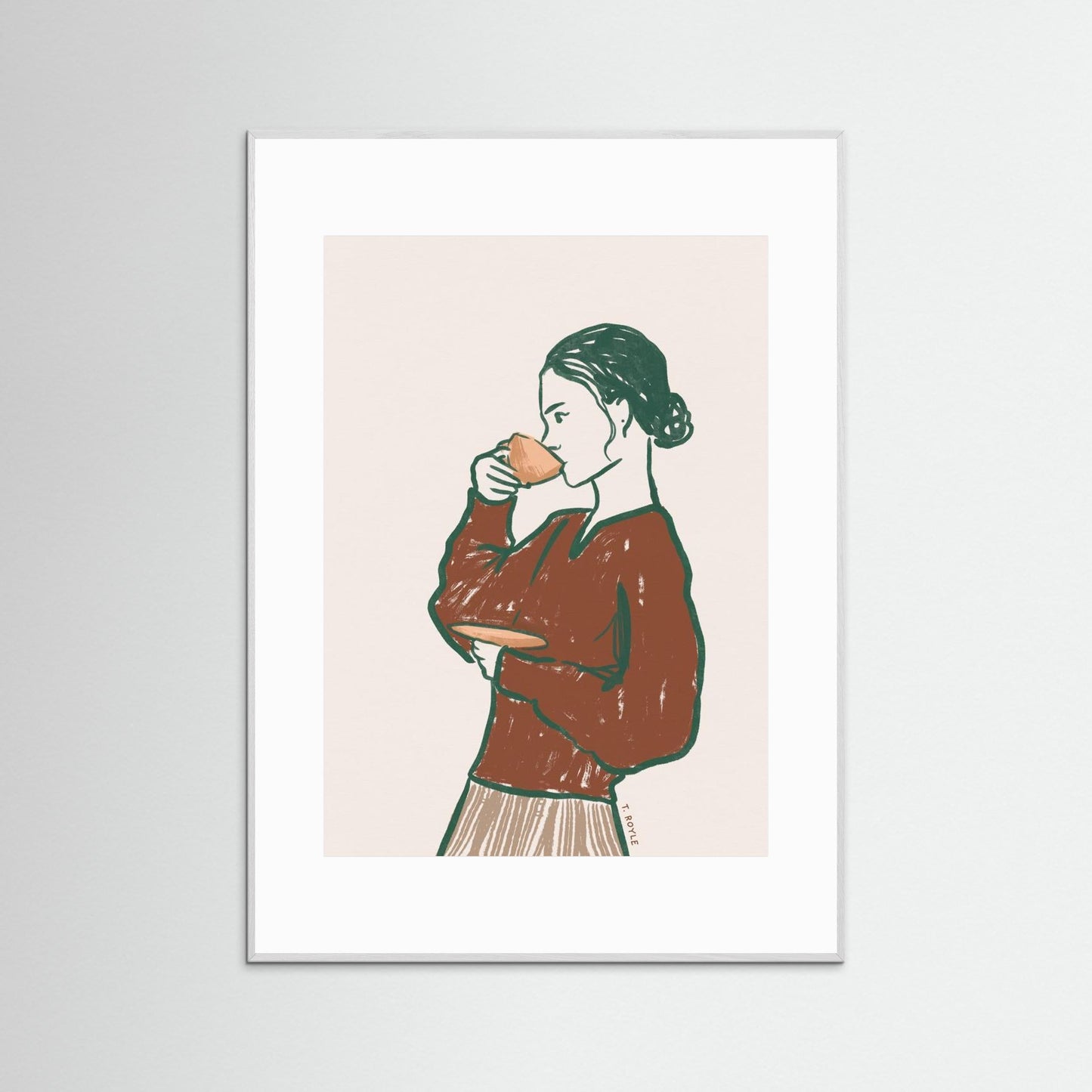 Woman Drinking Tea in Rust by Tara Royle