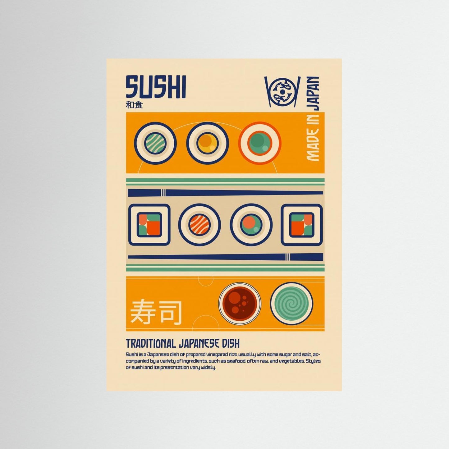 Sushi Japanese Food Print by Retrodrome