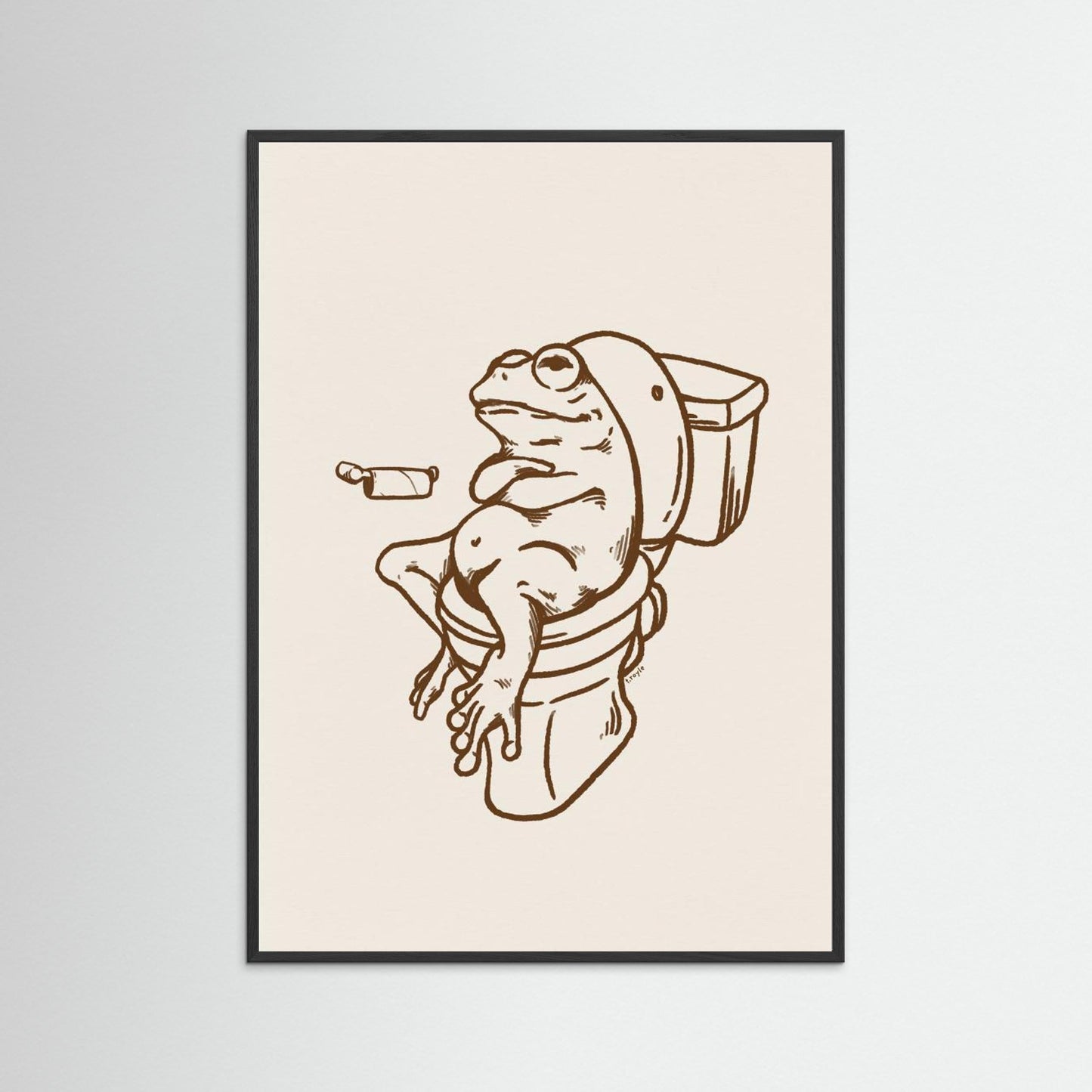 Frog on Toilet - The Empty Roll Funny Art Print by Tara Royle