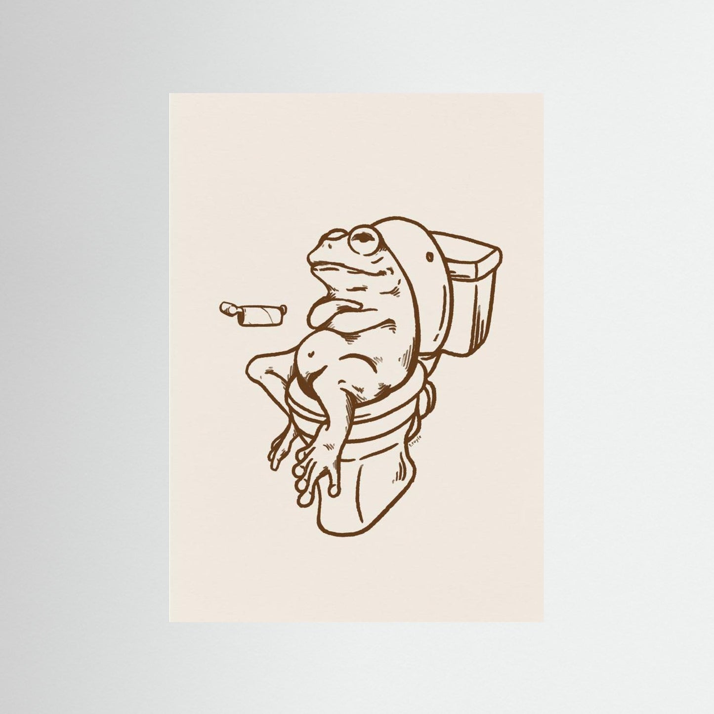 Frog on Toilet - The Empty Roll Funny Art Print by Tara Royle