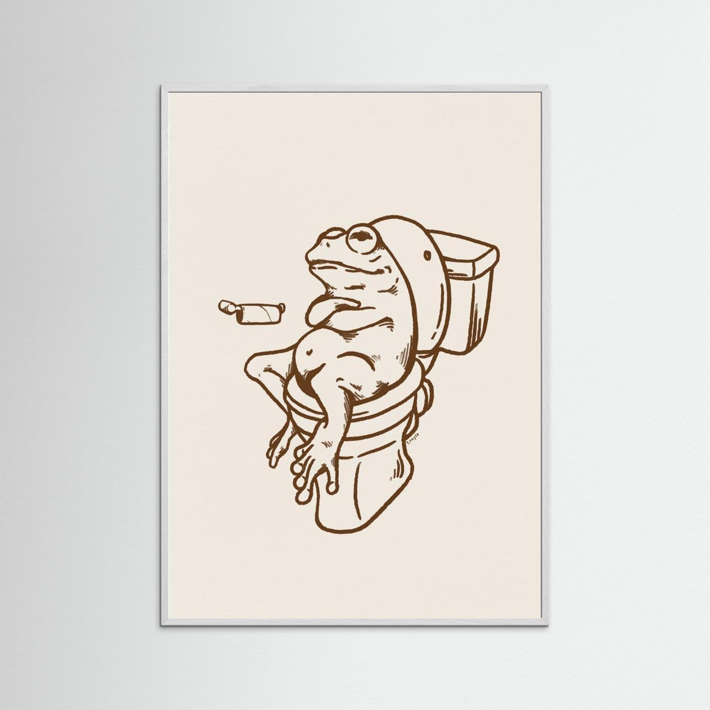 Frog on Toilet - The Empty Roll Funny Art Print by Tara Royle