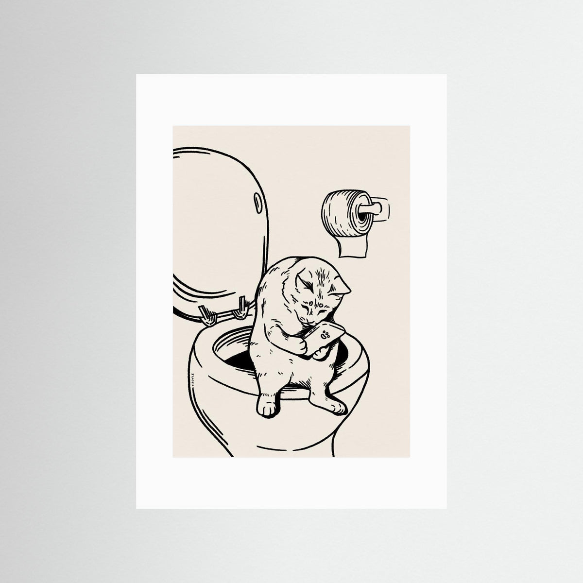 Cat on Toilet in black by Tara Royle